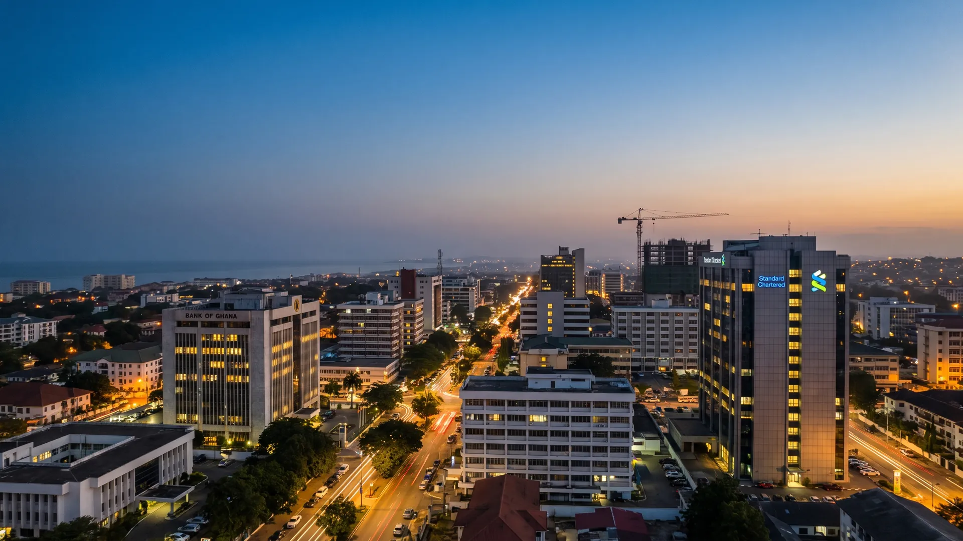 Accra at dusk, seen from above